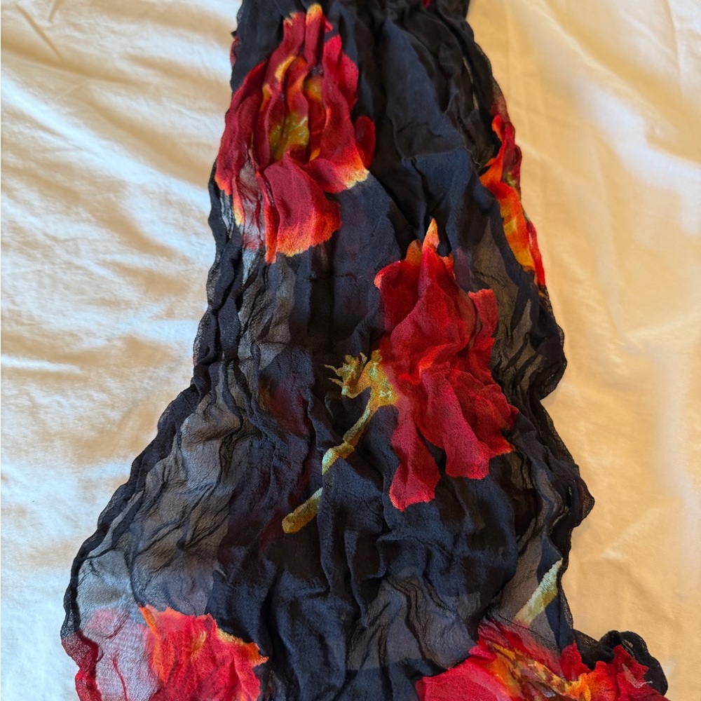 Floral Black and Red Scarf
